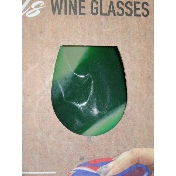 Shark Skinzz Stemless Wine Glass Holders Silicone 4-pc Green Swirls Barware NEW - Picture 3 of 3